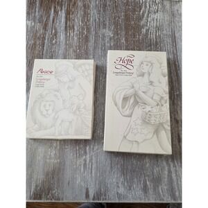 Set Vintage  1993-94 Longaberger Pottery Angel Series Cookie Mold Peace & Hope